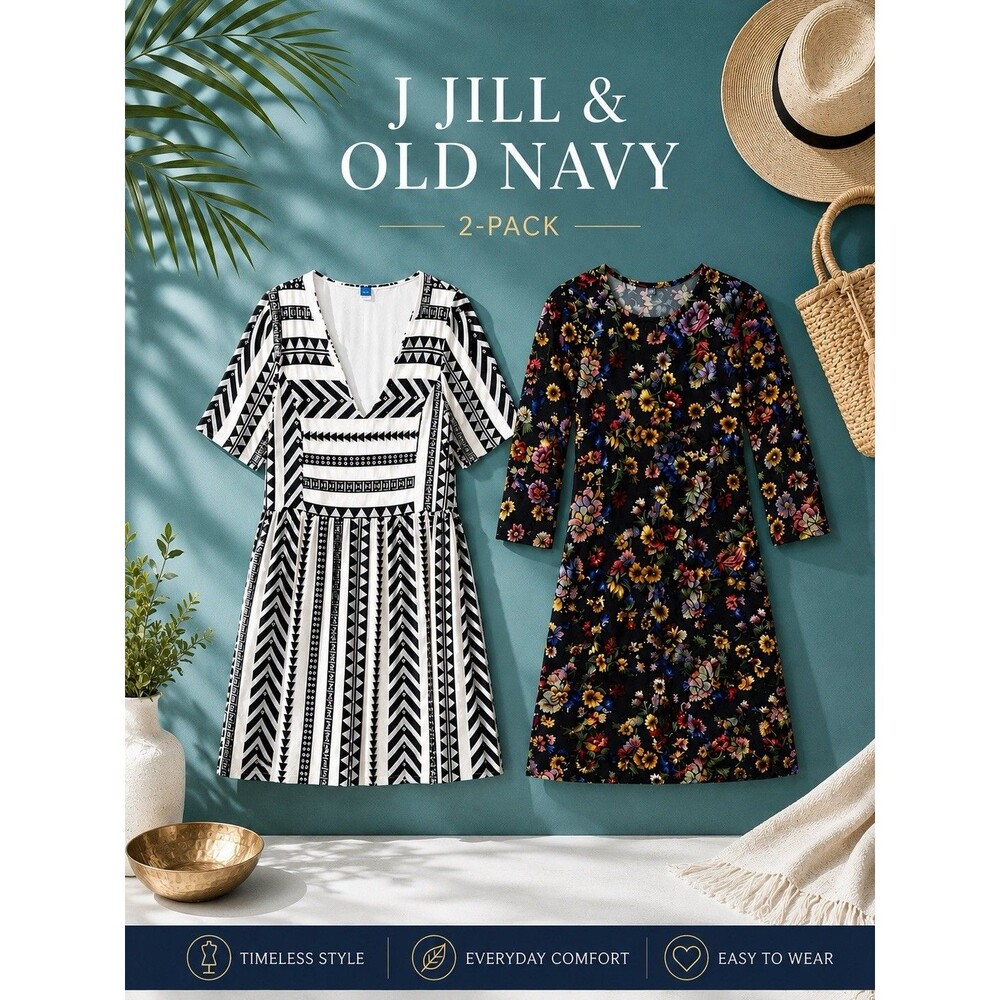 TWO PACK! J. Jill Petite L Black Floral Knit & Old Navy Black & White Vintage L
